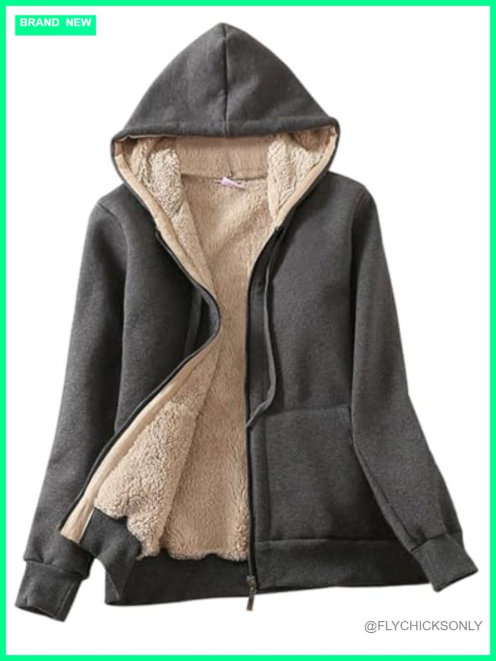Sherpa Lined Zip Up Hoodie Winter Warm Fleece Jacket Loose Fit
